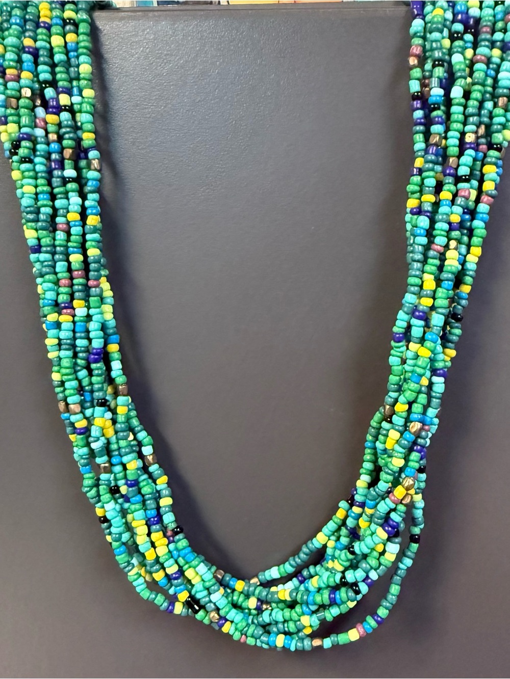 Multi Strand Turquoise, Blue-Green Seed Bead Necklace
